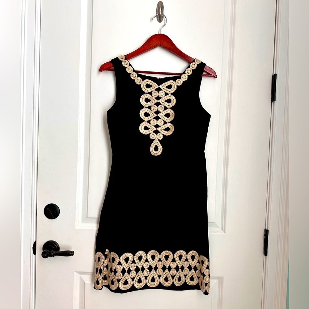 Lilly Pulitzer Black Dress with Cream Embroidery